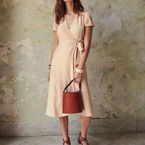 Sezane Dresses & Skirts - Sezane Amber Wrap Tie Silk Floral Dress in Nude Size 36 4